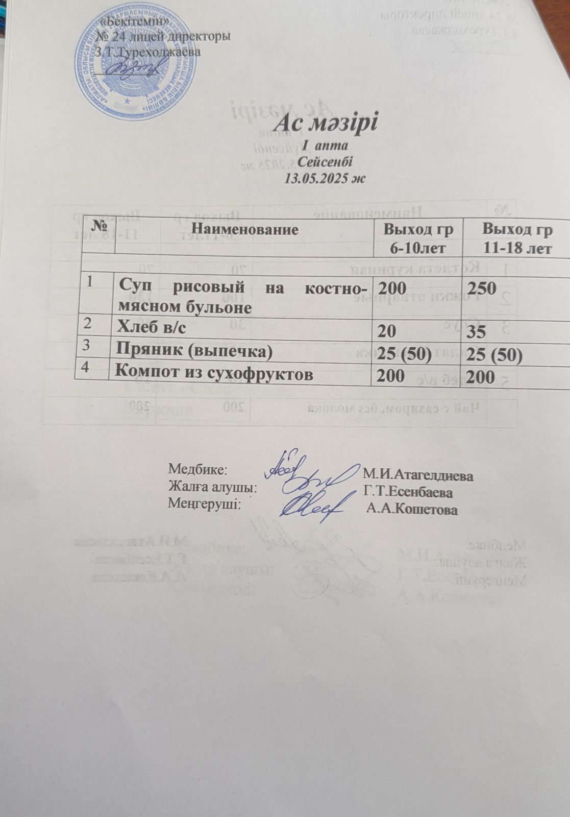 Күнделікті ас мәзірі