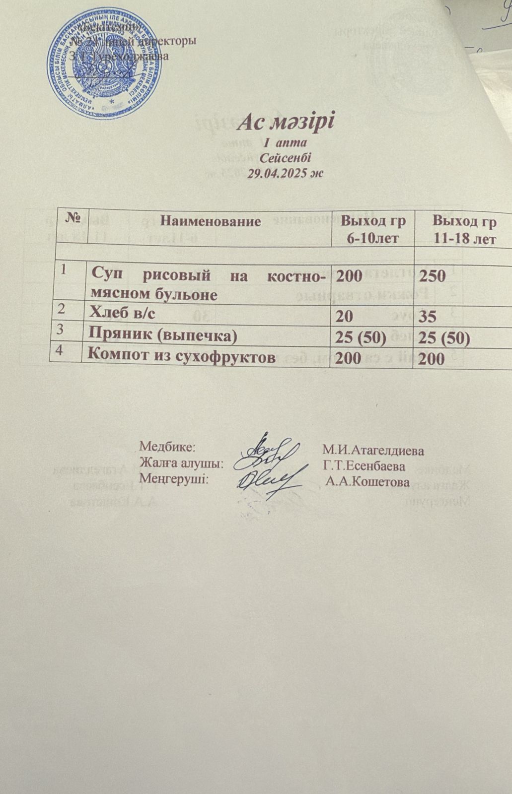 Күнделікті ас мәзірі