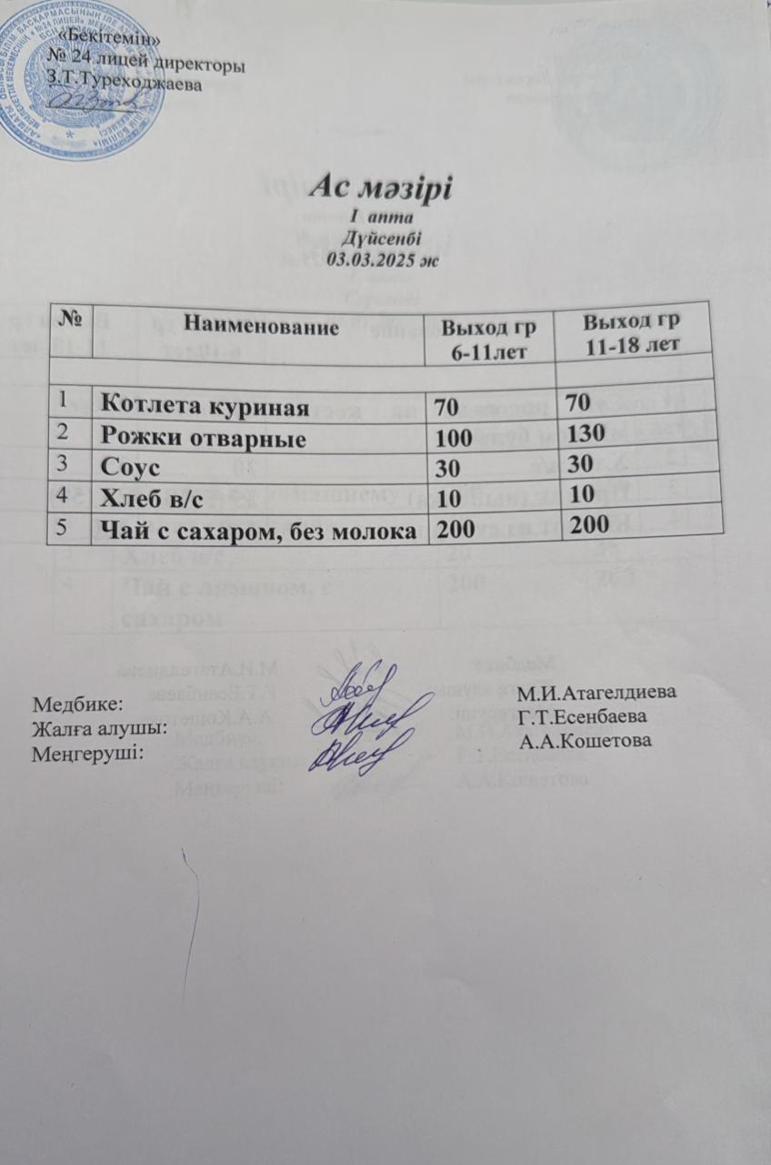 Күнделікті ас мәзірі