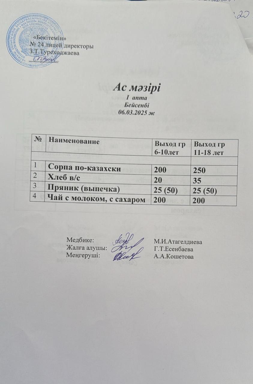 Күнделікті ас мәзірі